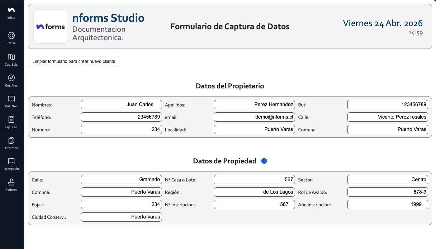 Vista de formulario en nforms